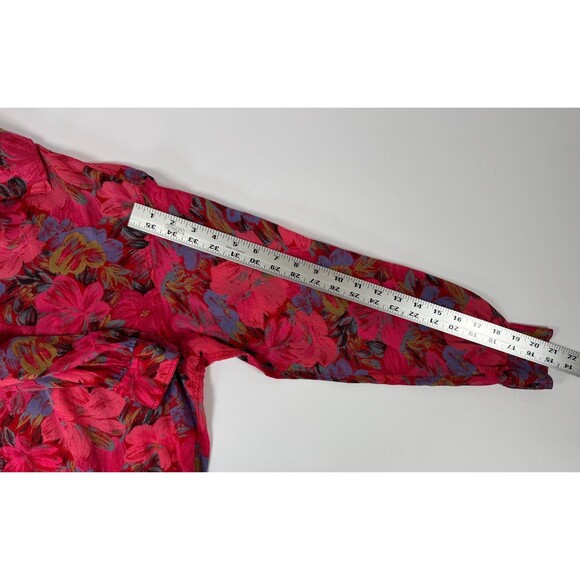 Vintage LizWear Womens Button Up Blouse Small Red Pink Floral Cotton 80s 90s - Picture 13 of 15